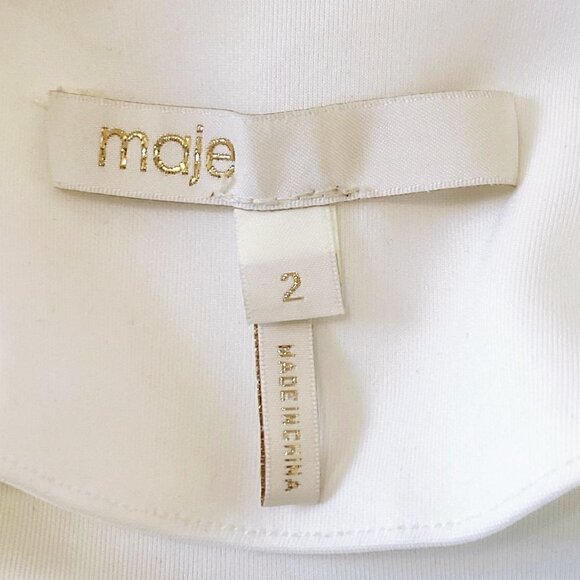 Maje Thelo Color-Blocked Neoprene Zip Track Jacket size 2/M, black, white, cream - Picture 12 of 15